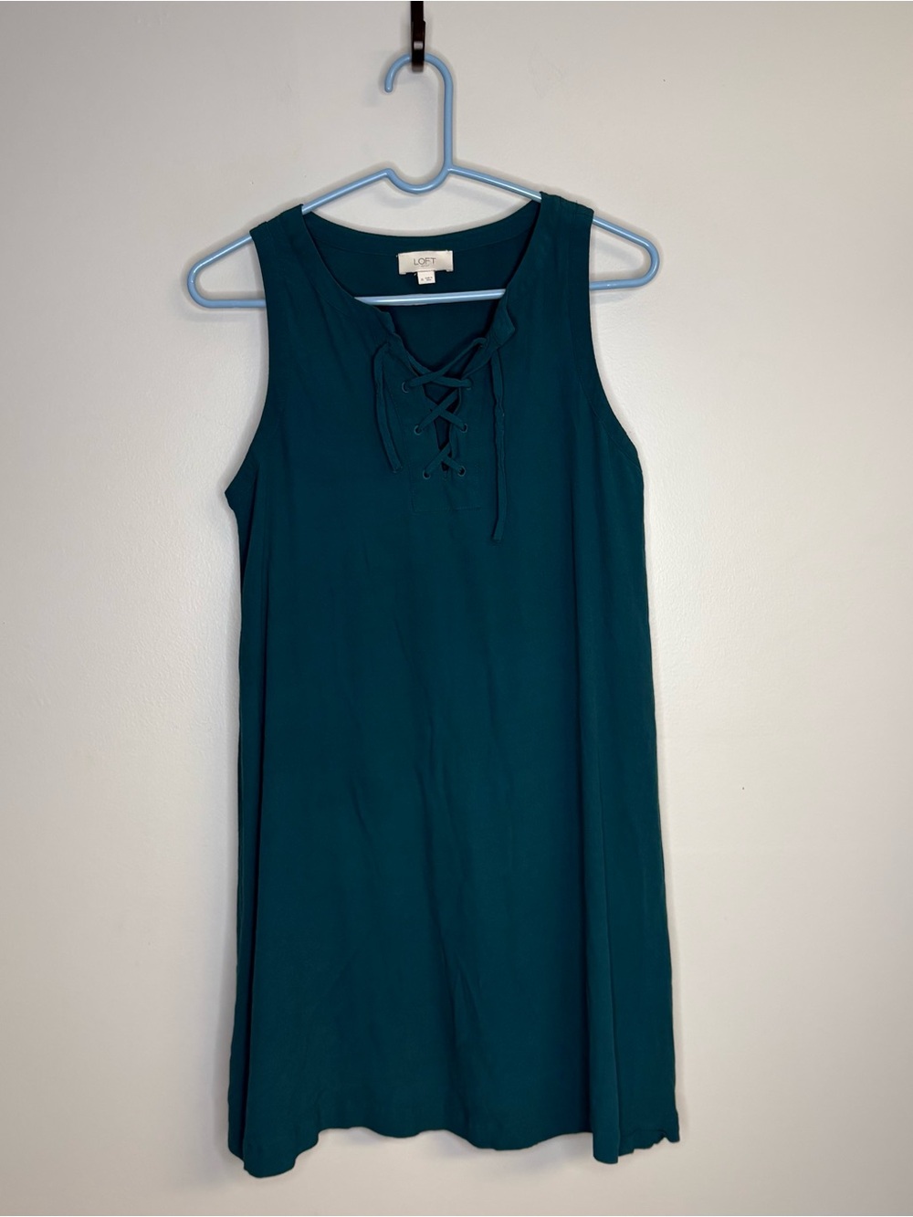 LOFT Teal Lace-Up Sleeveless Dress